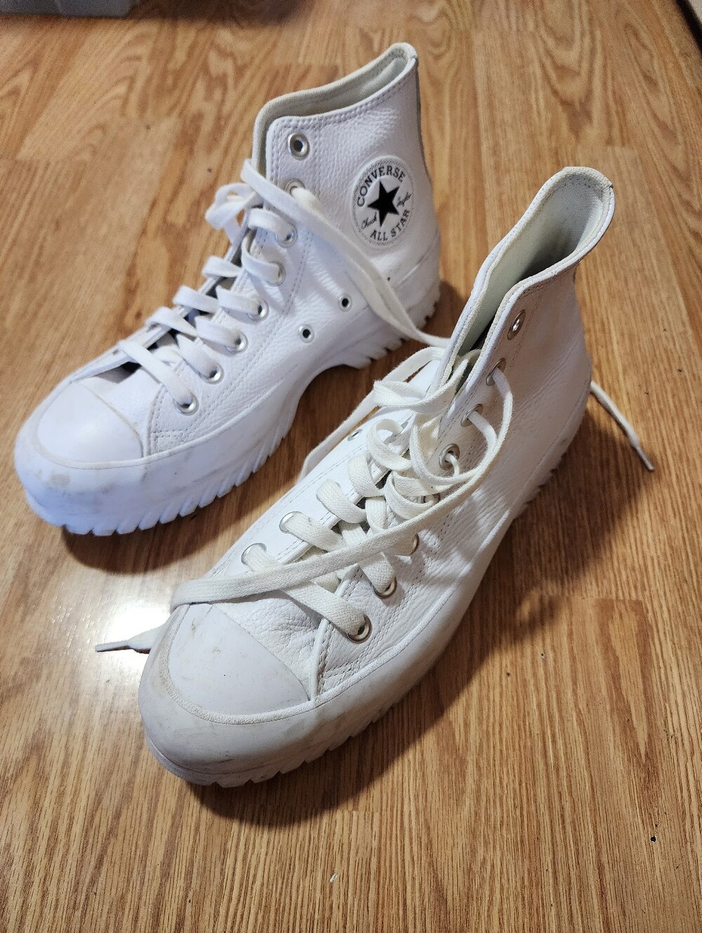 White Leather Lug Sole Converse